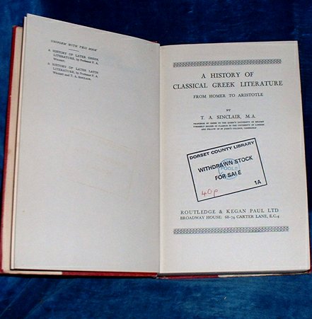 Sinclair - CLASSICAL GREEK LITERATURE 1949