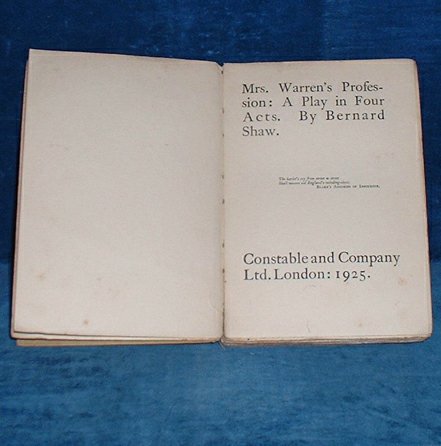 Shaw, George Bernard - THE DRAMATIC WORKS OF BERNARD SHAW No.III MRS WARREN'S PROFESSION a Play