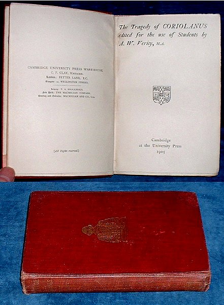 Shakespeare, William edited by A.W. Verity - THE TRAGEDY OF CORIOLANUS edited for the use of Students..